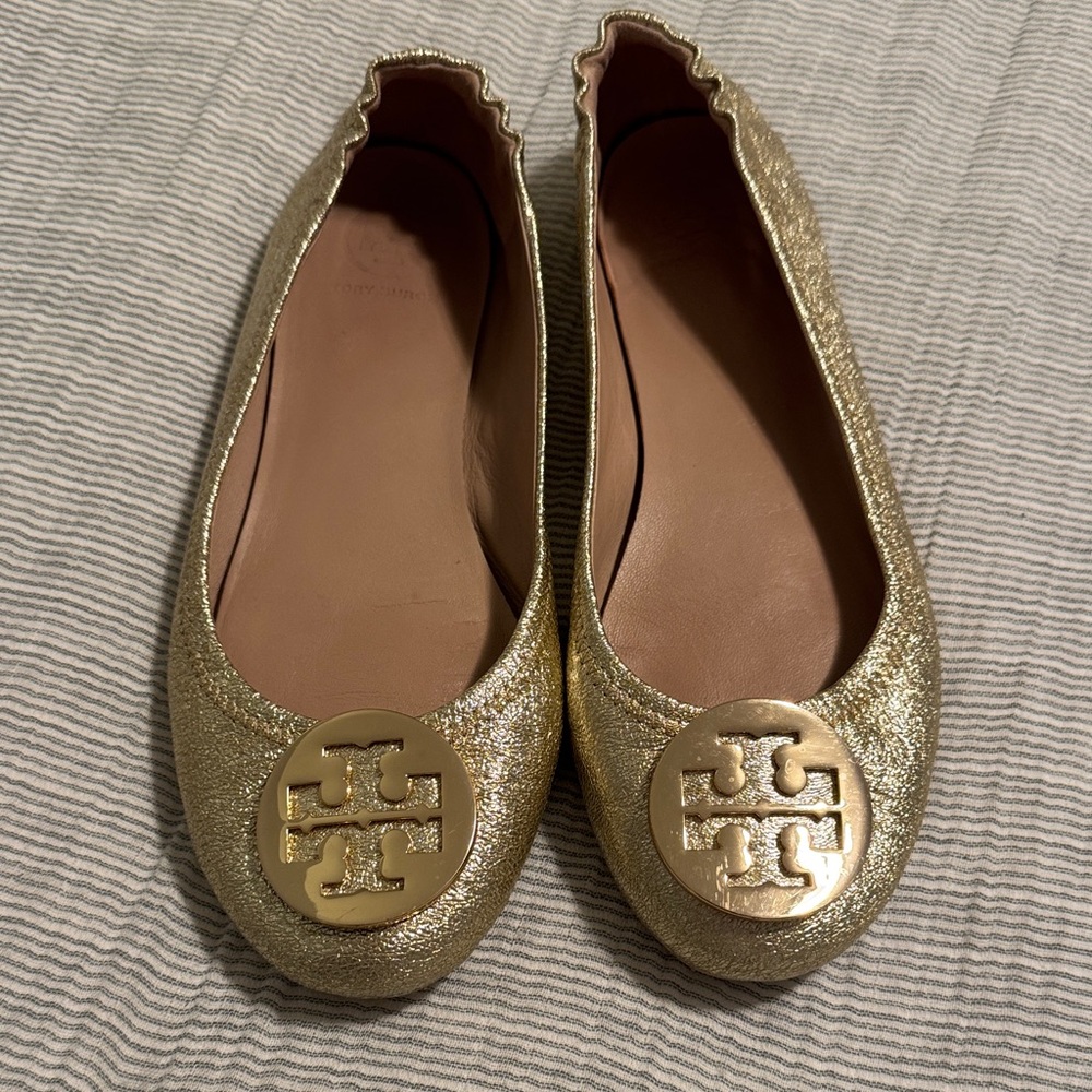 Tory Burch Metallic Gold Flats, Size 7